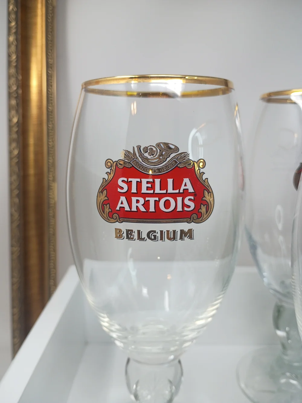 Stella Artois Belgium Gold Rim Beer Glasses - Clear with Gold Trim